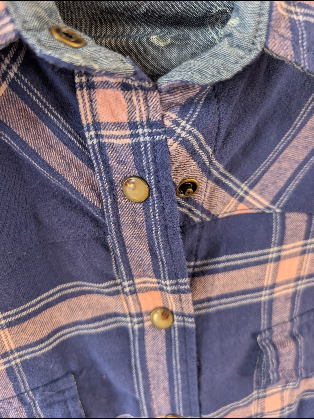 JACHS Girlfriend Navy and Pink Plaid Snap-Front Shirt - Picture 3 of 9